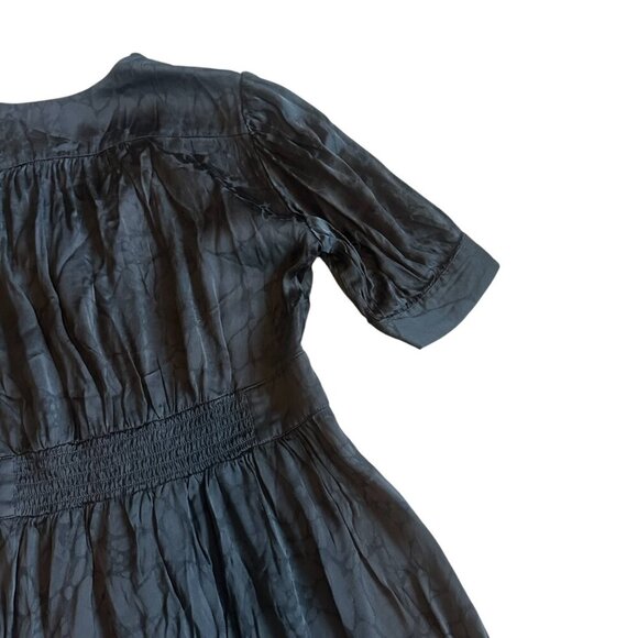 BA&SH Daniela Mini Dress Black Satin Puff Sleeve Subtle Print Size XS Women's - Picture 9 of 12